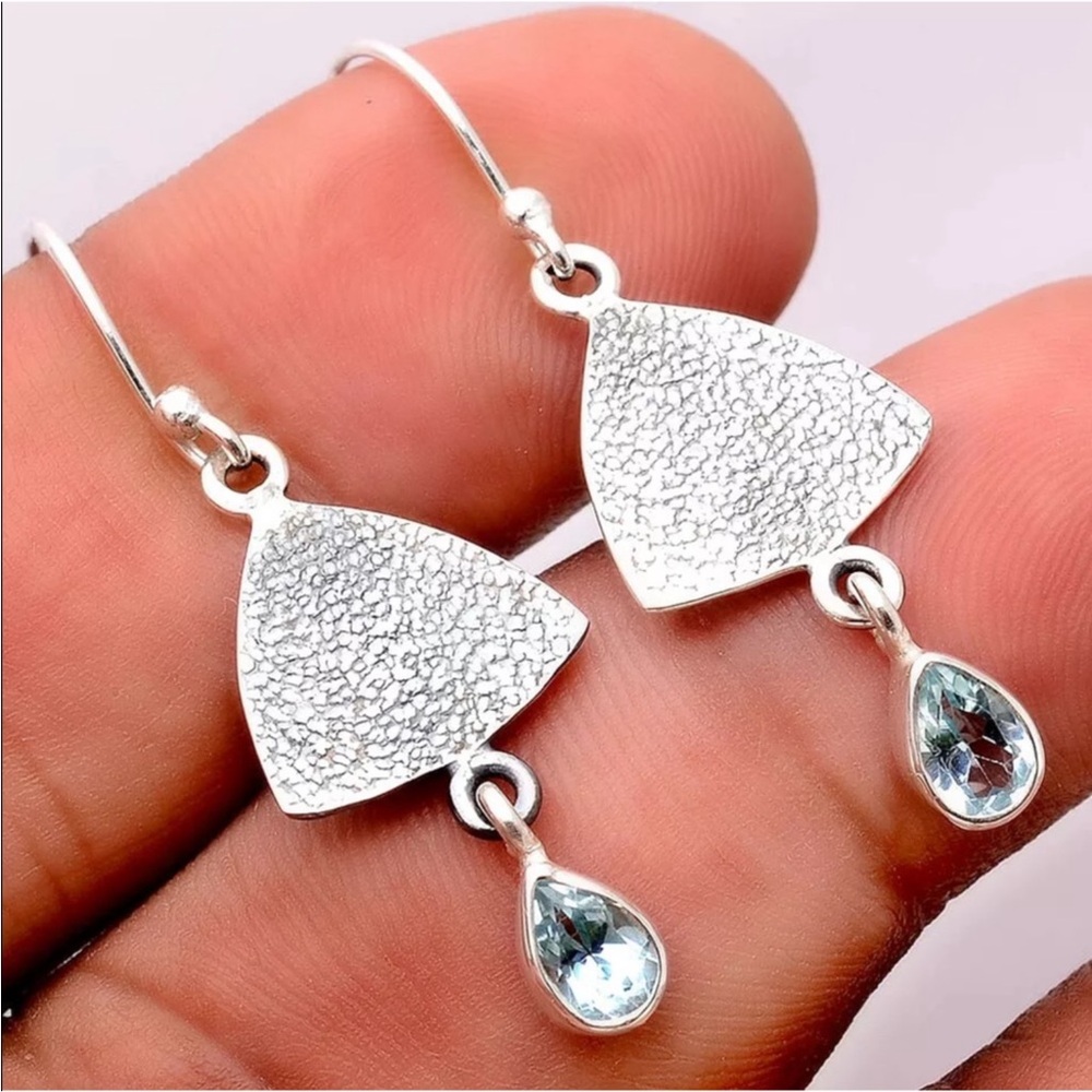 Sky blue topaz, natural pearl or hesonite Garnet sterling silver earrings